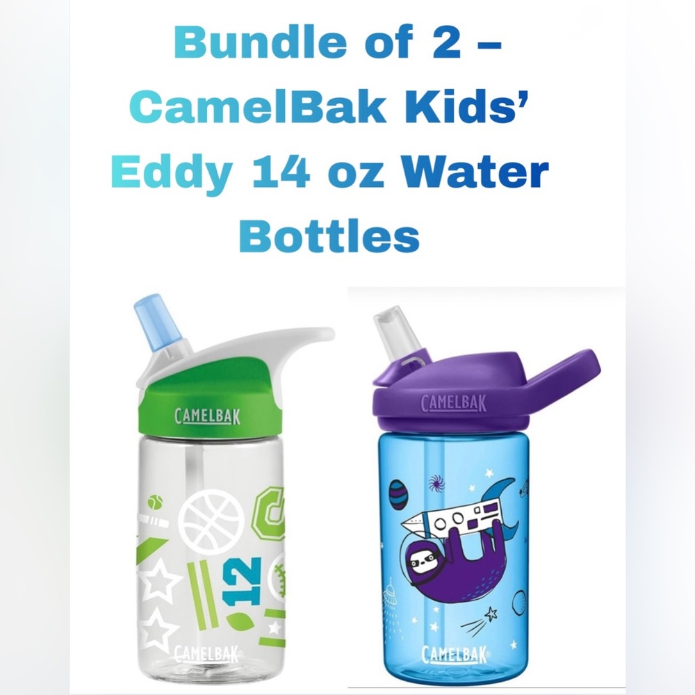 CamelBak Kids’ Eddy 14 oz Water Bottles – Tritan Renew – Leak Proof -Bundle of 2